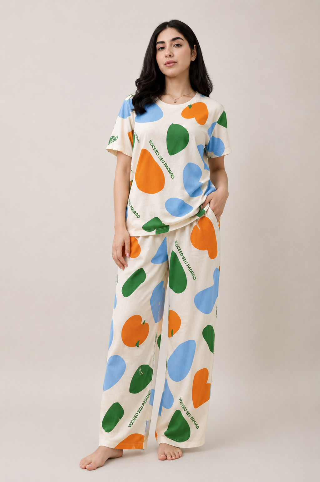 Women's Colorful Heart Print Night Suit – Short Sleeve T-Shirt & Matching Pajama Set